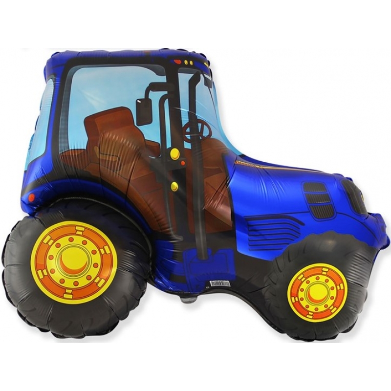 Шар фольгированный мини на палочке синий трактор 30см 902681А Flex Metal