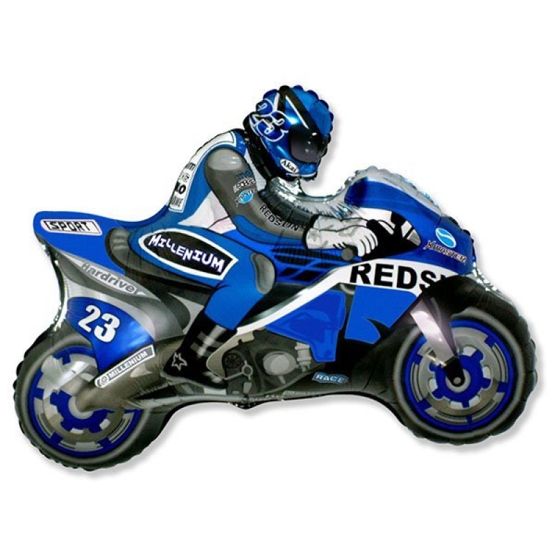 Шар фольгированный мотоциклист голубой 68/80см. Патибум