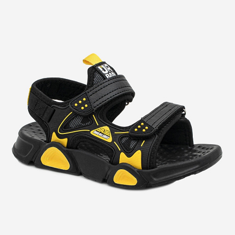 Босоножки для мальчика открытый носок и пятка Спорт черный- желтый 83198-1 Капика/Kapika 