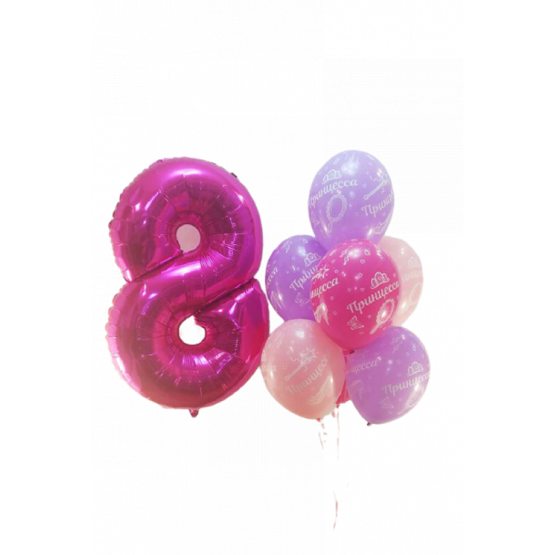Фонтан из шаров "С Днем рождения принцесса" 8 розовая 102 см, латекс - 7 штук, 30 см . 987472 . МС
