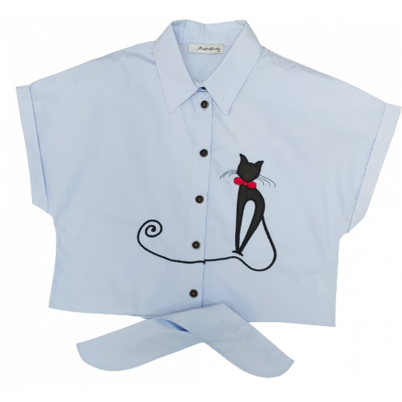 Блузка с коротким рукавом для девочки, кошка голубой 2451 FullkidsТурция 